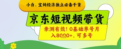 小白宝妈经济独立必备干货，京东短视频带货，亲测有效!0基础单号月入8k+，可多号【揭秘】-思维无限